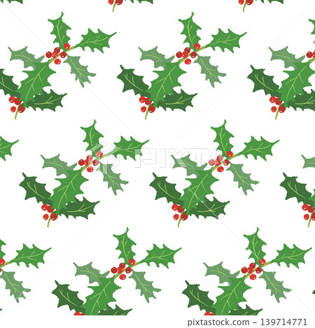 Holly branch seamless pattern background, large motif, Christmas material, transparent background Holly branch seamless pattern background, large motif, Christmas material, transparent background 139714771