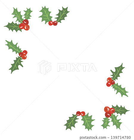 Holly Christmas Corner Frame, Corner Border Decoration, Transparent Background Illustration 139714780