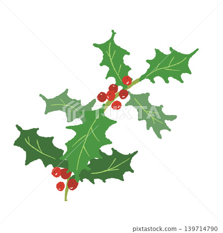 Illustration of a branch with red holly berries, Christmas material, transparent background 2 Illustration of a branch with red holly berries, Christmas material, transparent background 2 139714790
