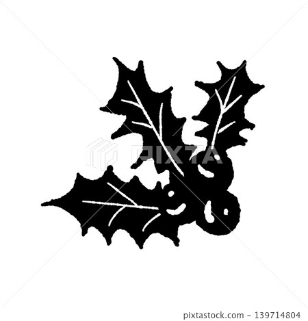 Monochrome illustration of holly leaves and red berries, transparent background (2) 139714804