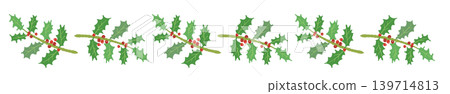 Holly branch and leaf border decoration Christmas design material Transparent background illustration 4 Holly branch and leaf border decoration Christmas design material Transparent background illustration 4 139714813