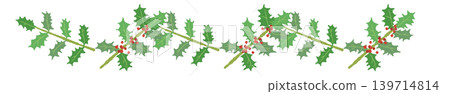 Holly branch and leaf border decoration Christmas design material Transparent background illustration 5 Holly branch and leaf border decoration Christmas design material Transparent background illustration 5 139714814
