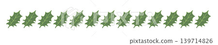 Simple line border decoration of holly leaves, Christmas material, transparent background illustration Simple line border decoration of holly leaves, Christmas material, transparent background illustration 139714826