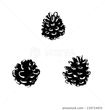 Pine cone set of 3, monochrome illustration material, botanical background transparent 2 Pine cone set of 3, monochrome illustration material, botanical background transparent 2 139714935