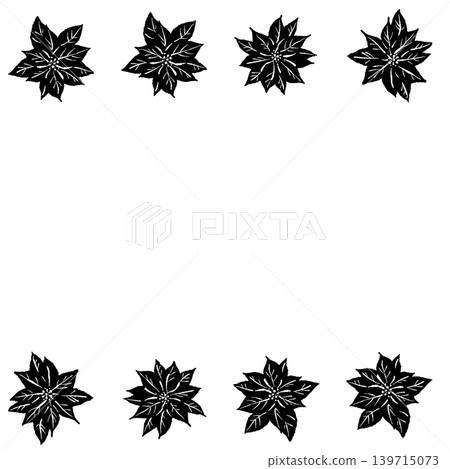 Monochrome poinsettia frame decoration with top and bottom borders, transparent Christmas background. Monochrome poinsettia frame decoration with top and bottom borders, transparent Christmas background. 139715073