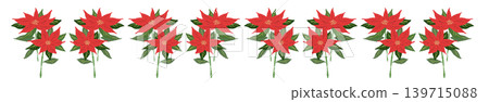 Poinsettia illustration with dense red flowers and leaves forming a border decoration, transparent background. Poinsettia illustration with dense red flowers and leaves forming a border decoration, transparent background. 139715088