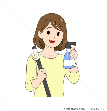 一位女士手持清潔用品的插圖 139715112