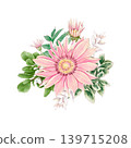 Watercolor illustration of a bouquet of delicate daisy and other flowers, hand-drawn. 139715208