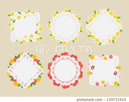 Set of 6 lace frames featuring plumeria and hibiscus flowers. Set of 6 lace frames featuring plumeria and hibiscus flowers. 139715428