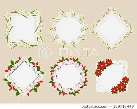 一組6個蕾絲相框，圖案為水仙花和一品紅 139715449