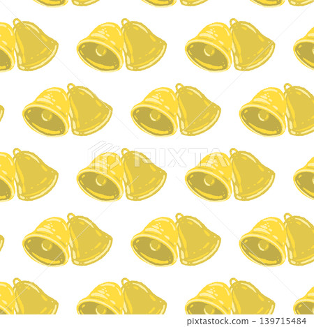 Seamless pattern background illustration of two yellow bells, paired and randomly placed, transparent background. Seamless pattern background illustration of two yellow bells, paired and randomly placed, transparent background. 139715484