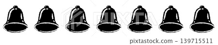 A monochrome illustration of a bell with densely packed lines and a border decoration, transparent background. A monochrome illustration of a bell with densely packed lines and a border decoration, transparent background. 139715511