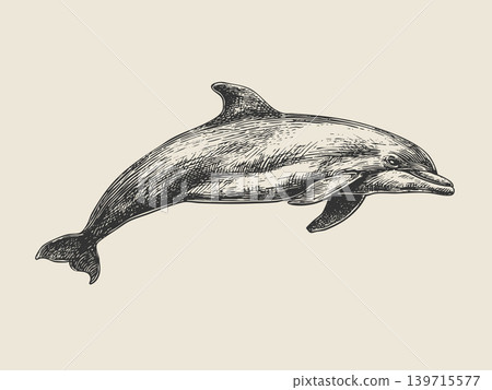 Vintage dolphin vector engraving illustration for natural history design 139715577