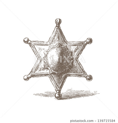 Sheriff Star Badge Cowboy Western Vector Illustration Vintage Ranch Symbol 139715584