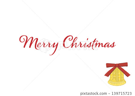 Red ribbon bell corner decoration, horizontal Christmas card template, transparent background. Red ribbon bell corner decoration, horizontal Christmas card template, transparent background. 139715723