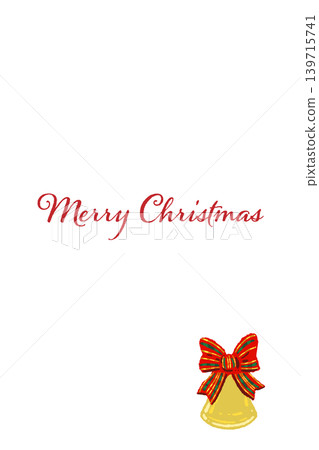 Bell corner decoration with red patterned ribbon - Vertical Christmas card template Bell corner decoration with red patterned ribbon - Vertical Christmas card template 139715741