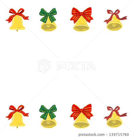 Illustration of a bell with ribbons, top and bottom borders, frame decoration, transparent background. Illustration of a bell with ribbons, top and bottom borders, frame decoration, transparent background. 139715760