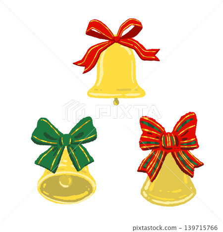 Set of 3 bells with thin ribbons (illustration material, transparent background) Set of 3 bells with thin ribbons (illustration material, transparent background) 139715766