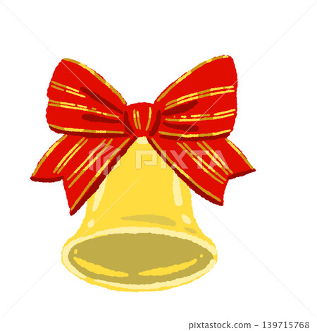 Bell with red striped ribbon pattern, single illustration, transparent background. 139715768