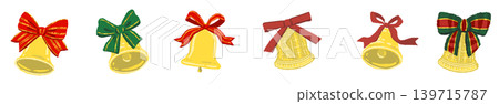 Illustration of bells with mixed ribbons and a line border decoration (transparent background) Illustration of bells with mixed ribbons and a line border decoration (transparent background) 139715787