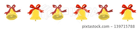 Illustration of a bell with a thin red ribbon and a line border decoration, transparent background. Illustration of a bell with a thin red ribbon and a line border decoration, transparent background. 139715788