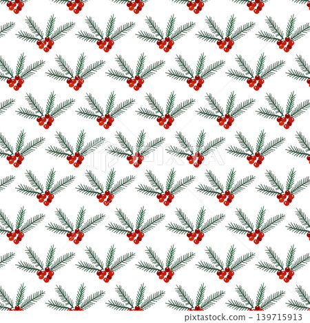 Seamless pattern background illustration of pine branches and red berries (transparent background) Seamless pattern background illustration of pine branches and red berries (transparent background) 139715913
