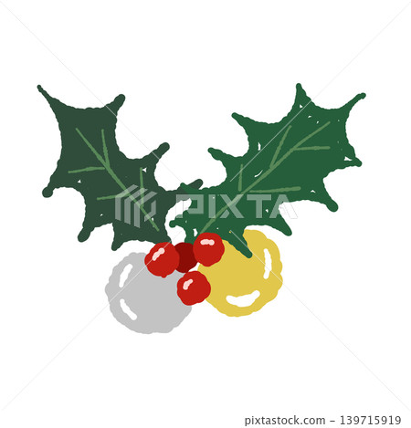 Holly and ornament decoration (single illustration, transparent background) 139715919