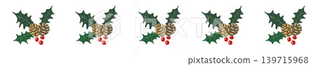 Illustration of a holly leaf arranged in a diagonal line border design with a transparent background. Illustration of a holly leaf arranged in a diagonal line border design with a transparent background. 139715968