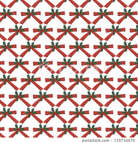 A seamless grid pattern background illustration featuring thin red ribbons adorned with pine cones. (Transparent background) A seamless grid pattern background illustration featuring thin red ribbons adorned with pine cones. (Transparent background) 139716070
