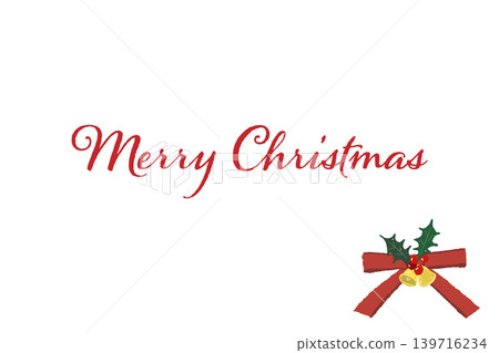 Holly, luxurious red ribbon, and two bells corner decoration. Horizontal Christmas card template with transparent background. Holly, luxurious red ribbon, and two bells corner decoration. Horizontal Christmas card template with transparent background. 139716234