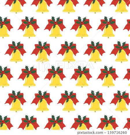 Luxurious red ribbon and simple bell alignment seamless pattern background illustration. Transparent background. Luxurious red ribbon and simple bell alignment seamless pattern background illustration. Transparent background. 139716260