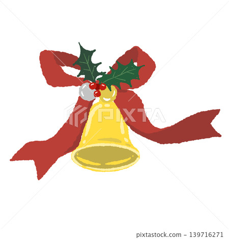 A dynamic, luxurious red ribbon and bell illustration (single illustration, transparent background). A dynamic, luxurious red ribbon and bell illustration (single illustration, transparent background). 139716271