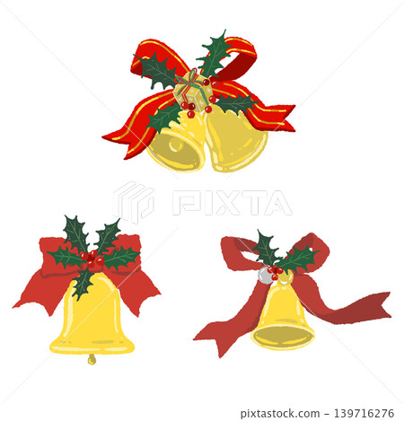 Luxurious red ribbon bell set of 3 (illustration material, transparent background) Luxurious red ribbon bell set of 3 (illustration material, transparent background) 139716276
