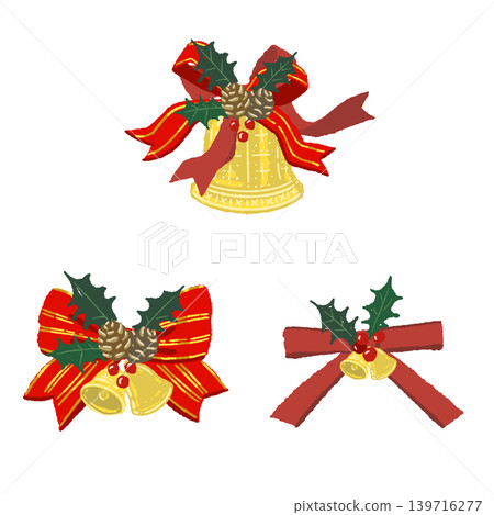 Luxurious mixed ribbon bell set of 3, illustration material, transparent background Luxurious mixed ribbon bell set of 3, illustration material, transparent background 139716277