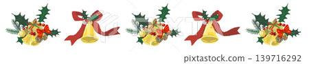 Luxurious mixed ribbon bell assortment line border decoration, transparent background Luxurious mixed ribbon bell assortment line border decoration, transparent background 139716292