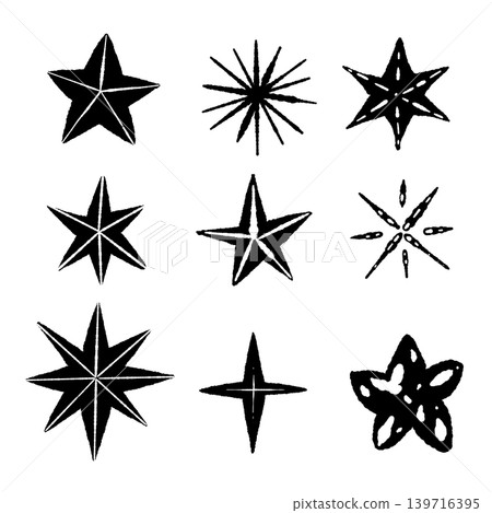 Monochrome Star Illustration Set (Transparent Background) Monochrome Star Illustration Set (Transparent Background) 139716395