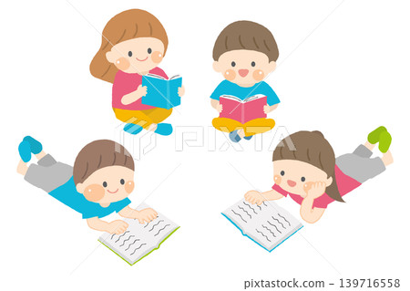 Children reading books in a relaxed posture 139716558