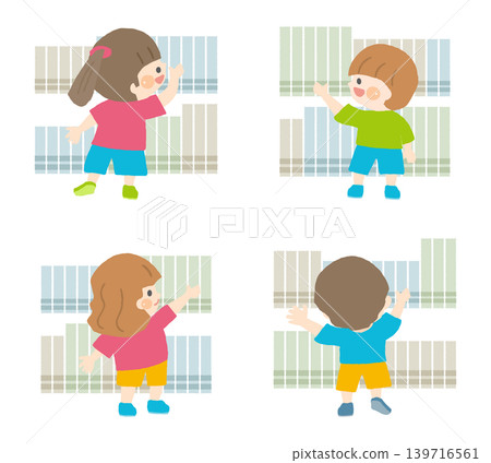 Illustration set of children searching for books Illustration set of children searching for books 139716561