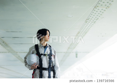 Workers wearing full body harnesses 139716566