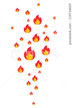 Floating fire reaction icons illustration, rising flame symbols flying upward, hot social media engagement elements, isolated red and yellow burning signs collection Floating fire reaction icons illustration, rising flame symbols flying upward, hot social media engagement elements, isolated red and yellow burning signs collection 139716604