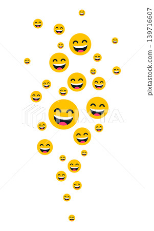 Floating laughing smiley emoji pattern illustration, flying happy yellow faces, cheerful social media reaction symbols, joyful emoticon collection, positive playful icon design Floating laughing smiley emoji pattern illustration, flying happy yellow faces, cheerful social media reaction symbols, joyful emoticon collection, positive playful icon design 139716607
