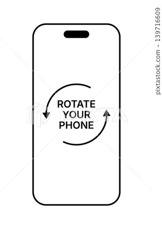 Rotate your phone vertical icon illustration, smartphone screen orientation instruction symbol with curved arrows, mobile device interface sign, simple black outline design for app and media use Rotate your phone vertical icon illustration, smartphone screen orientation instruction symbol with curved arrows, mobile device interface sign, simple black outline design for app and media use 139716609