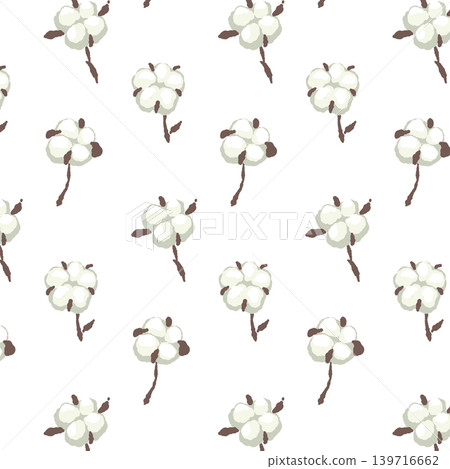 Seamless pattern background illustration featuring scattered cotton flower berries. Seamless pattern background illustration featuring scattered cotton flower berries. 139716662