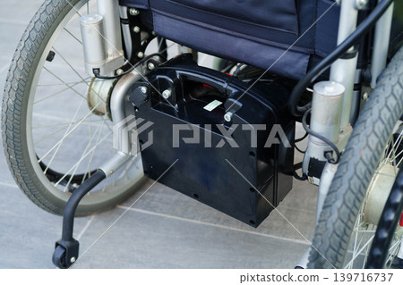 Bangkok, Thailand May 2, 2026 Battery power electric wheelchair increased mobility for disability or elderly patient. 139716737