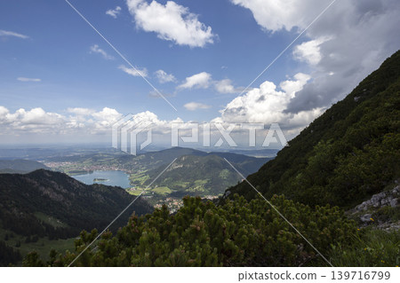 Mountain hiking at Brecherspitze mountain, lake Schliersee, Bavaria, Germany in summertime Mountain hiking at Brecherspitze mountain, lake Schliersee, Bavaria, Germany in summertime 139716799