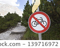 Sign: No passage for bicycles in the mountains 139716972