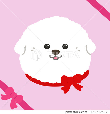 Face of a Bichon Frise puppy wearing a red ribbon (no outline) Face of a Bichon Frise puppy wearing a red ribbon (no outline) 139717507