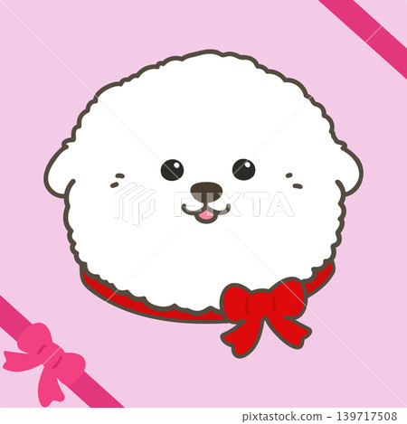 一隻繫著紅色絲帶的比熊幼犬的臉（有輪廓線） 139717508