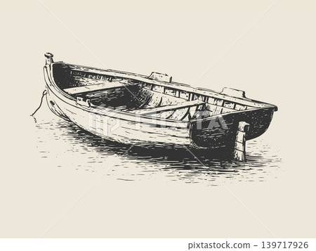 Antique Rowboat Engraving Vintage Nautical Fishing Boat Illustration 139717926
