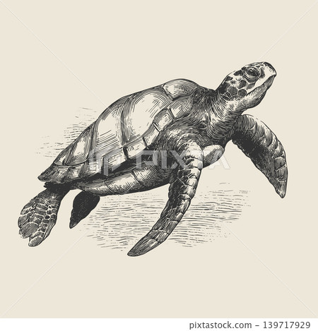 Sea Turtle Emblem Nautical Marine Vector Illustration in Vintage Engraving Ink Drawing Style Sea Turtle Emblem Nautical Marine Vector Illustration in Vintage Engraving Ink Drawing Style 139717929